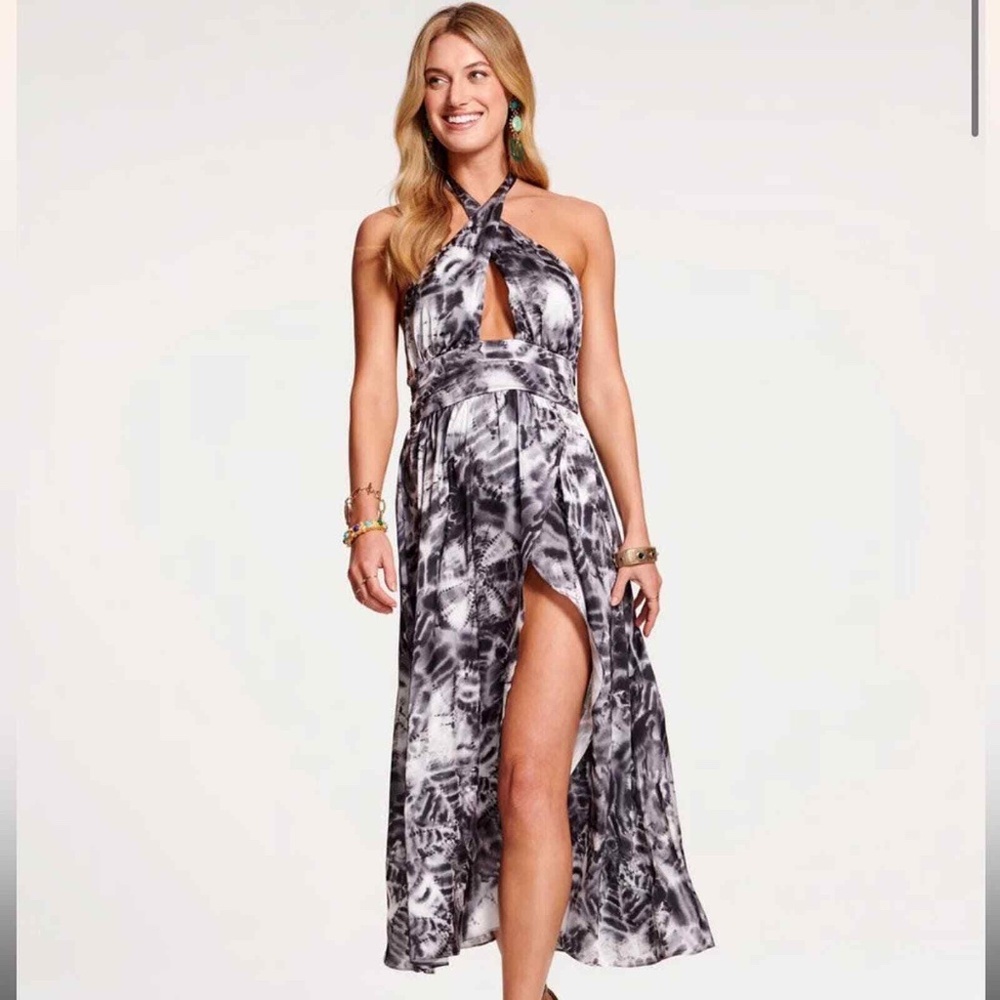 RAMY BROOK Printed Luna Halter Midi Dress In Black Size 2